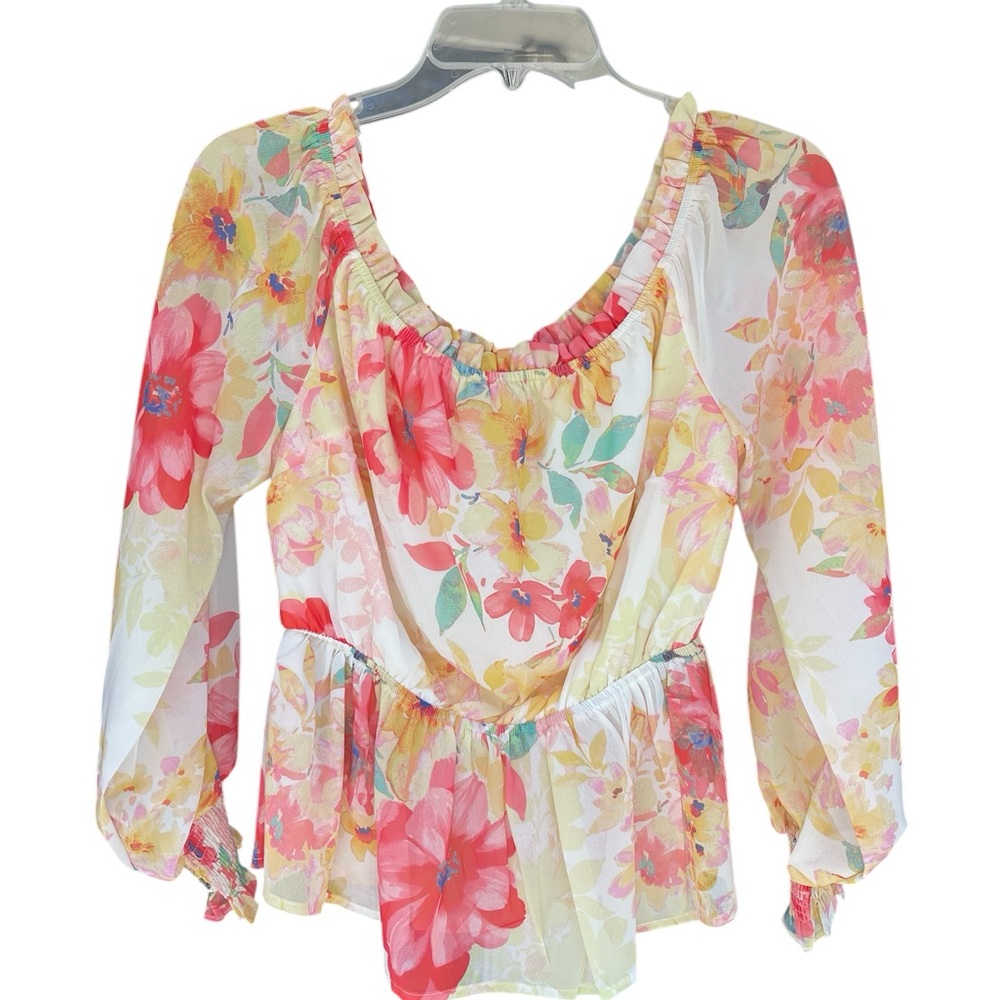 Anthropologie Flying Tomato size M Floral Women's LS Top - Multicolor/peplum